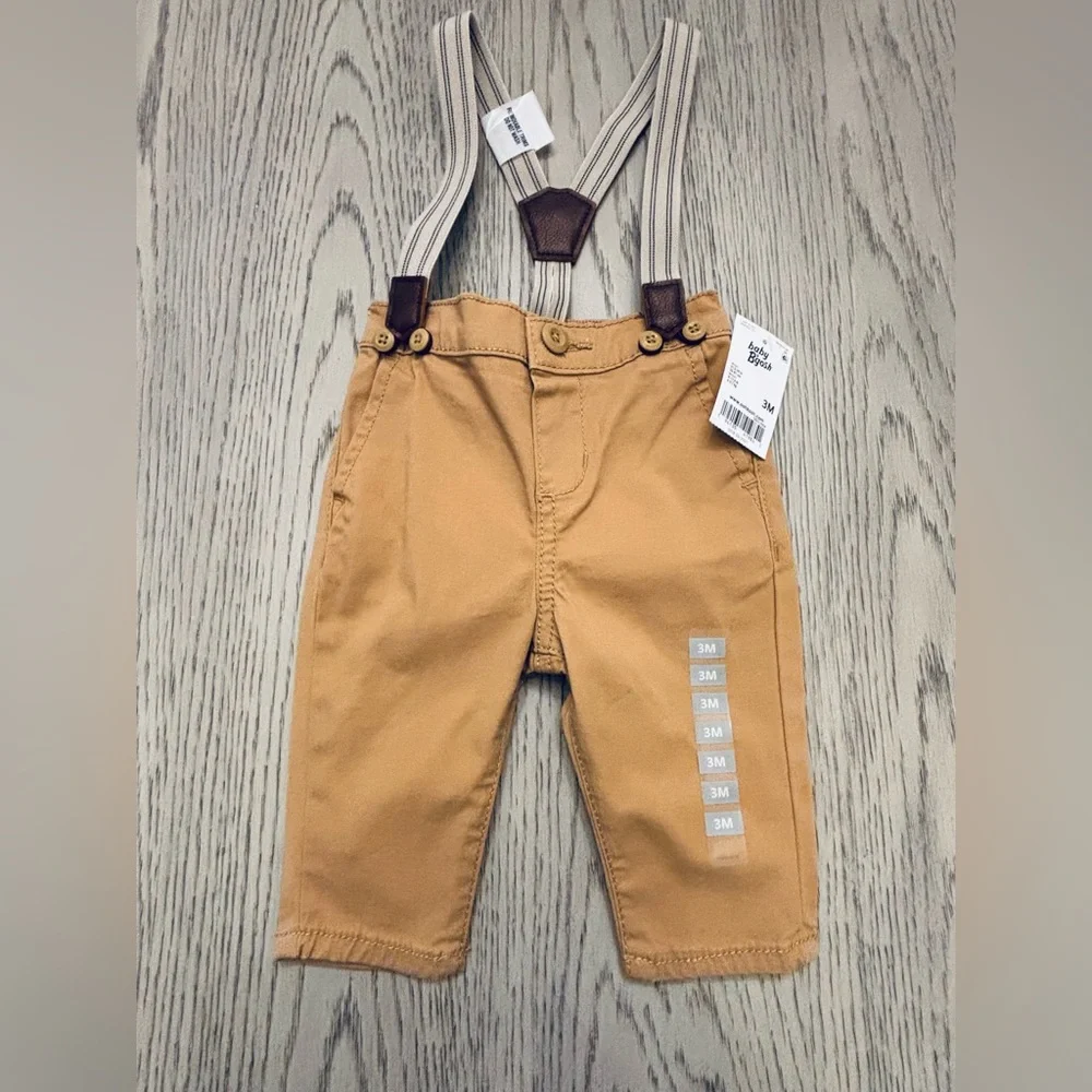 NWT OshKosh B’Gosh Baby Boy Khaki Twill Suspender Pants Size 6M